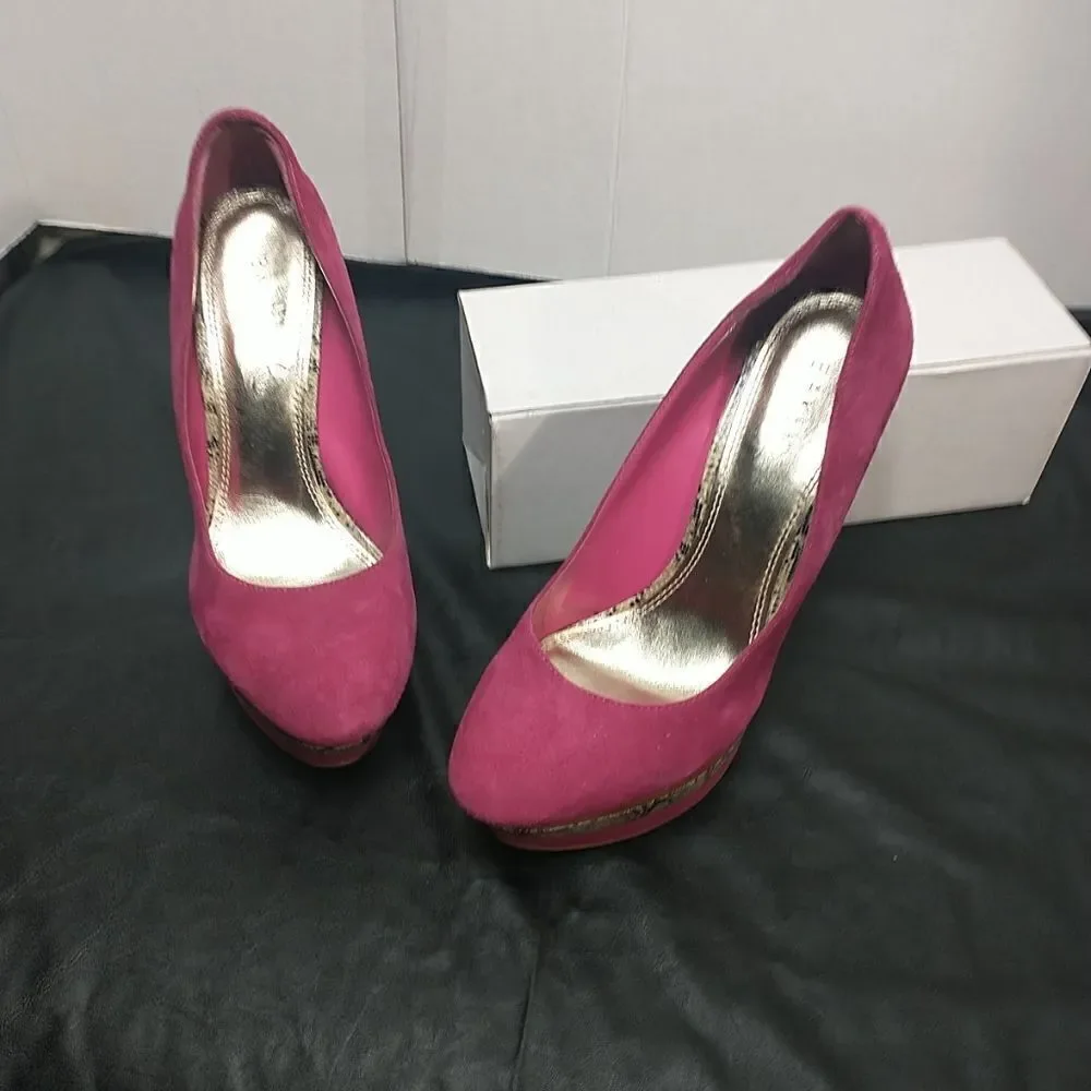 Bakers Woman's SZ 10 M Pink Orange Suede Snakeskin Pumps